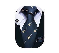 Barry.Wang Designer Ties for Men Handkerchief Cufflinks Silk Necktie Set, One Size, Blue and Yellow