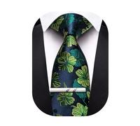 Barry.Wang Floral Ties for Men Necktie and Tie Clip Wedding Business Flower Solid Color Formal, Deep Blue, One Size