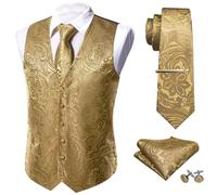 Barry.Wang Formal Mens Vest Set Paisley Tie Handkerchief Cufflink Clip Suit Waistcoat Designer 5PCS