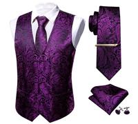 Barry.Wang Formal Mens Vest Set Paisley Tie Handkerchief Cufflink Clip Suit Waistcoat Designer 5PCS