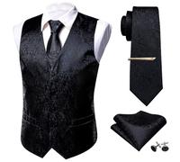 Barry.Wang Formal Mens Vest Set Paisley Tie Handkerchief Cufflink Clip Suit Waistcoat Designer 5PCS