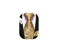 Barry.Wang Gold Floral Tie Mens Silk Necktie Pocket Square Cufflinks Set Wedding Prom