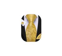 Barry.Wang Gold Floral Tie Mens Silk Yellow Necktie Handkerchief Cufflinks Set Wedding Prom Business