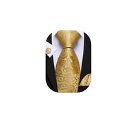 Barry.Wang Gold Paisley Tie Mens Silk Necktie Pocket Square Cufflinks Set Formal Wedding Party