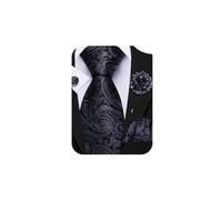 Barry.Wang Grey Tie 63" Paisley Silk Ties Set Pocket Square Cufflinks and Lapel Pin Extra Long Necktie Wedding