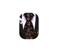 Barry.Wang Halloween Tie Fun Skull Pumpkin Necktie Handkerchief Cufflinks