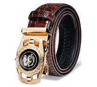 Barry.Wang Leather Ratchet Belt for Men Western Cowboy Adjustable Buckle 1 3/8" Casual Jeans Dress Business Trim to Fit