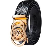 Barry.Wang Leather Ratchet Belt for Men Western Cowboy Adjustable Buckle 1 3/8" Casual Jeans Dress Business Trim to Fit