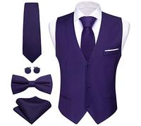 Barry.Wang Men Dark Purple Formal Waistcoat V-neck Slim Fit Suit Vest Bowtie Set for Meeting Tuxedo