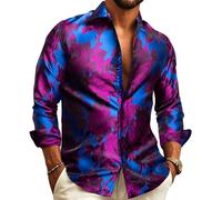 Barry.Wang Men Dress Shirt Silk Luxury Paisley Floral Long Sleeve Big and Tall Wedding Party Casual Business Formal Shirts Gold S-3XL