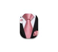 Barry.Wang Men Dusty Pink Ties Plain Solid Colors Handkerchief and Cufflink Necktie Set Formal Wedding
