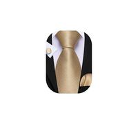 Barry.Wang Men Formal Ties Silk Champagne Necktie Solid Handkerchief Cufflinks Set Wedding Christmas
