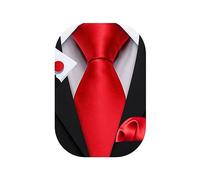 Barry.Wang Men Tie Set Handkerchief Cuff link Solid Color Red(Size: One Size)