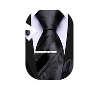 Barry.Wang Men Tie Stripe Plaid Silk Ties Pocket Sqaure Cufflink Tie-Clip 4PCS Set Classic Business Wedding Necktie (black solid black)