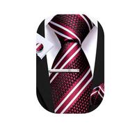 Barry.Wang Men Tie Stripe Plaid Silk Ties Pocket Sqaure Cufflink Tie-Clip 4PCS Set Classic Business Wedding Necktie (Red Black Pin Stripe)