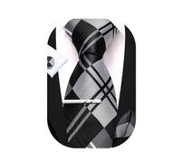 Barry.Wang Men Tie Stripe Plaid Silk Ties Pocket Sqaure Cufflink Tie-Clip 4PCS Set Classic Business Wedding Necktie (Black and White)