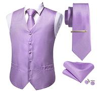 Barry.Wang Men Vest Set Classic Waistcoat Tie Handkerchief Cufflink Clip Casual Business Dress