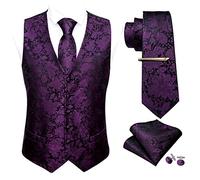 Barry.Wang Men Vest Set Paisley Floral Silk 5PCS Waistcoat Tie Handkerchief Cufflink Clip Casual Business Dress