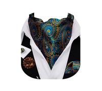 Barry.Wang Men's Ascot Paisley Floral Cravats Tie Lapel Pin Pocket Square Cufflinks 4PC Wedding Business Party Casual for Men, Green Gold, One Size