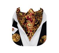 Barry.Wang Men's Ascot Paisley Floral Cravats Tie Lapel Pin Pocket Square Cufflinks 4PC Wedding Business Party Casual for Men, Gold Red Flower Paisley