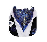Barry.Wang Men's Ascot Set Paisley Floral Cravats Tie Lapel Pin Pocket Square Cufflinks 4PC Wedding Business Party Casual for Men