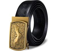 Barry.Wang Men's Batman Buckle Belt,Genuine Leather Belt Ratchet Sliding Buckle Metal Fashion Gift Packaging