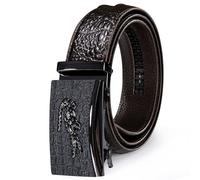 Barry.Wang Mens Belt Black Crocodile Buckle Animal Adjsutable Slide Ratchet Brown Leather Belts for Men Suit Casual Jeans