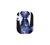 Barry.Wang Mens Blue Tie Floral Silk Wedding Necktie Pocket Square Cufflinks Set Formal Christmas
