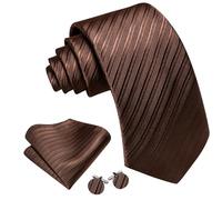Barry.Wang Mens Brown Tie and Pocket Square Set Solid Colors Silk Necktie Handkerchief Cufflink Formal
