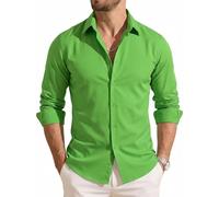 Barry.Wang Men's Button Down Shirt Long Sleeve Regular Fit Stretch Solid Formal Casual Business Vacation Green Shirts