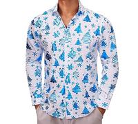 Barry.Wang Men's Christmas Shirts Luxury Gold Shiny Dress Shirts Print Long Sleeve for Men Party Festival Halloween Print Tops Xmas