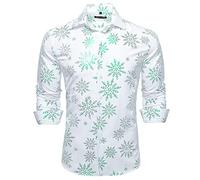 Barry.Wang Men's Christmas Shirts Luxury Gold Shiny Dress Shirts Print Long Sleeve for Men Party Festival Halloween Print Tops Xmas