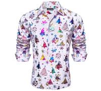 Barry.Wang Men's Christmas Shirts Luxury Gold Shiny Dress Shirts Print Long Sleeve for Men Party Festival Halloween Print Tops Xmas
