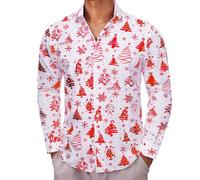 Barry.Wang Men's Christmas Shirts Luxury Gold Shiny Dress Shirts Print Long Sleeve for Men Party Festival Halloween Print Tops Xmas