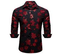 Barry.Wang Men's Christmas Shirts Luxury Gold Shiny Dress Shirts Print Long Sleeve for Men Party Festival Halloween Print Tops Xmas