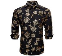Barry.Wang Men's Christmas Shirts Luxury Gold Shiny Dress Shirts Print Long Sleeve for Men Party Festival Halloween Print Tops Xmas