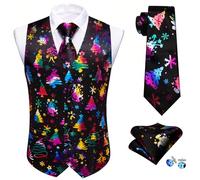 Barry.Wang Mens Christmas Suit Vest Black Xmas Tree Holiday Funny Waistcoat Tie Set Festival