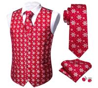 Barry.Wang Mens Christmas Suit Vest Red White Xmas Snowflake Holiday Waistcoat Tie Set Festival Party