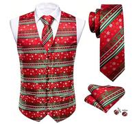 Barry.Wang Mens Christmas Suit Vest Red Xmas Snowflake Festival Funny Waistcoat Tie Set Holiday Party