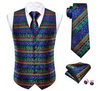 Barry.Wang Mens Christmas Vest Blue Green Red Xmas Snowflake Holiday Waistcoat Tie Set Festival Prom