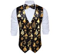 Barry.Wang Men's Christmas Vest Bow Tie Set Holiday Business Bowtie Dress Waistcoat V-Neck Party Snowflake Christmas-Tree Xmas Costumes