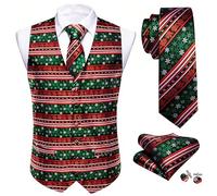 Barry.Wang Mens Christmas Vest Green Red Xmas Snowflake Holiday Funny Suit Waistcoat Tie Set Festival Party