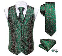 Barry.Wang Mens Christmas Vest Green Xmas Candy Cane Holiday Funny Suit Waistcoat Tie Set Festival Party