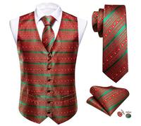 Barry.Wang Mens Christmas Vest Red Green Xmas Elk Holiday Funny Waistcoat Tie Set New Year Festival