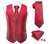 Barry.Wang Mens Christmas Vest Red White Snow Xmas Festival Suit Waistcoat Tie Set New Year Prom