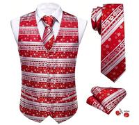 Barry.Wang Mens Christmas Vest Red White Xmas Snowflake Holiday Funny Suit Waistcoat Tie Set Festival Party