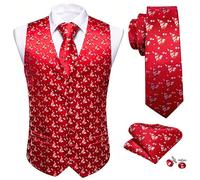 Barry.Wang Mens Christmas Vest Red Xmas Tree Holiday Funny Suit Waistcoat Tie Set Festival Party