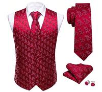 Barry.Wang Mens Christmas Vest Red Xmas Tree Holiday Funny Suit Waistcoat Tie Set New Year Festival Prom