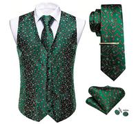 Barry.Wang Men's Christmas Vest Tie Set Suit Holiday Business Dress Waistcoat V-Neck Party Snowflake Xmas Costumes