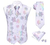 Barry.Wang Mens Christmas Vest White Xmas Snowflake Holiday Suit Waistcoat Tie Set New Year Festival